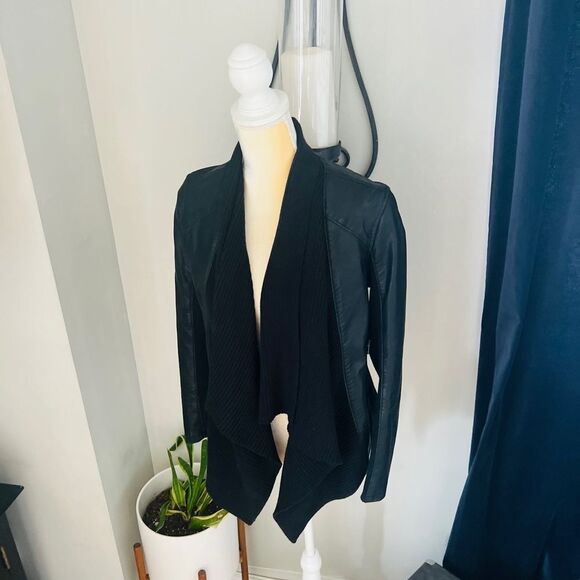 Blank NYC Drape Front Open Waterfall Faux Leather Wrap Moto Jacket, Black, Small - Picture 9 of 14